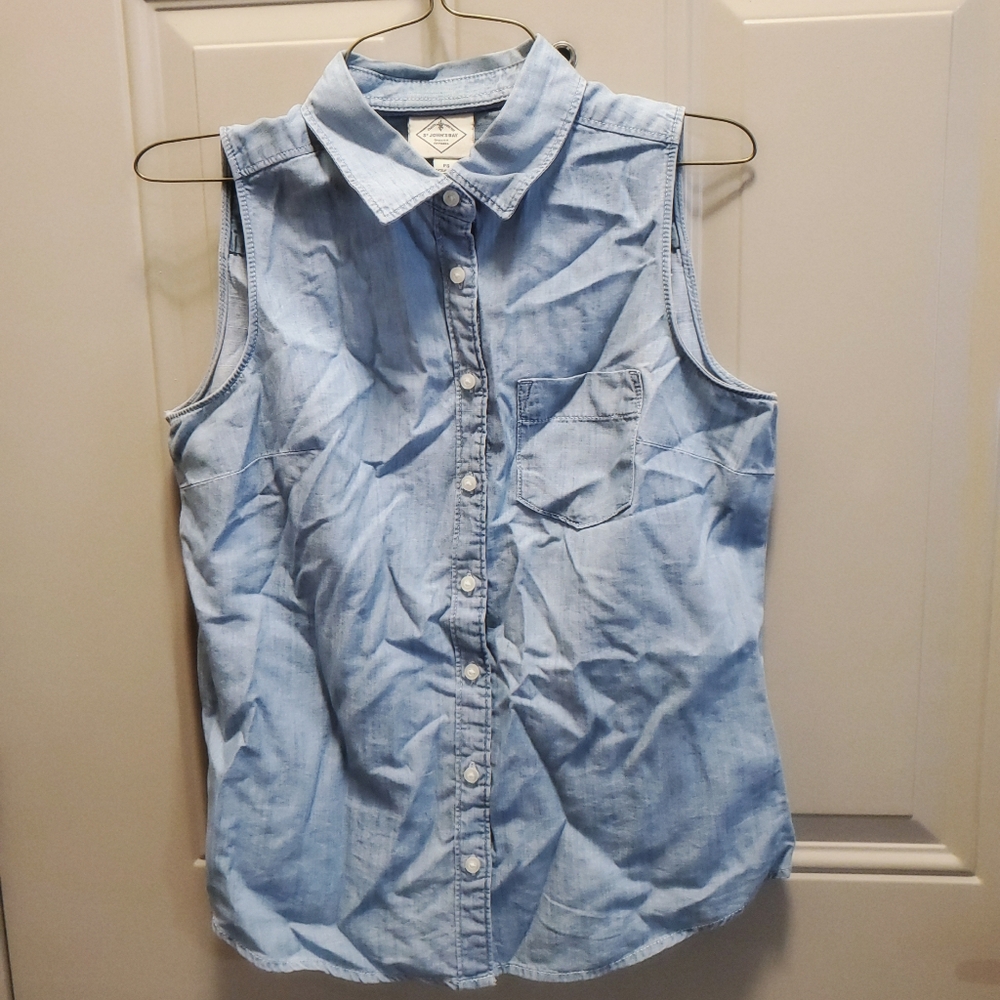 Sleeveless Denim Button-Up Shirt